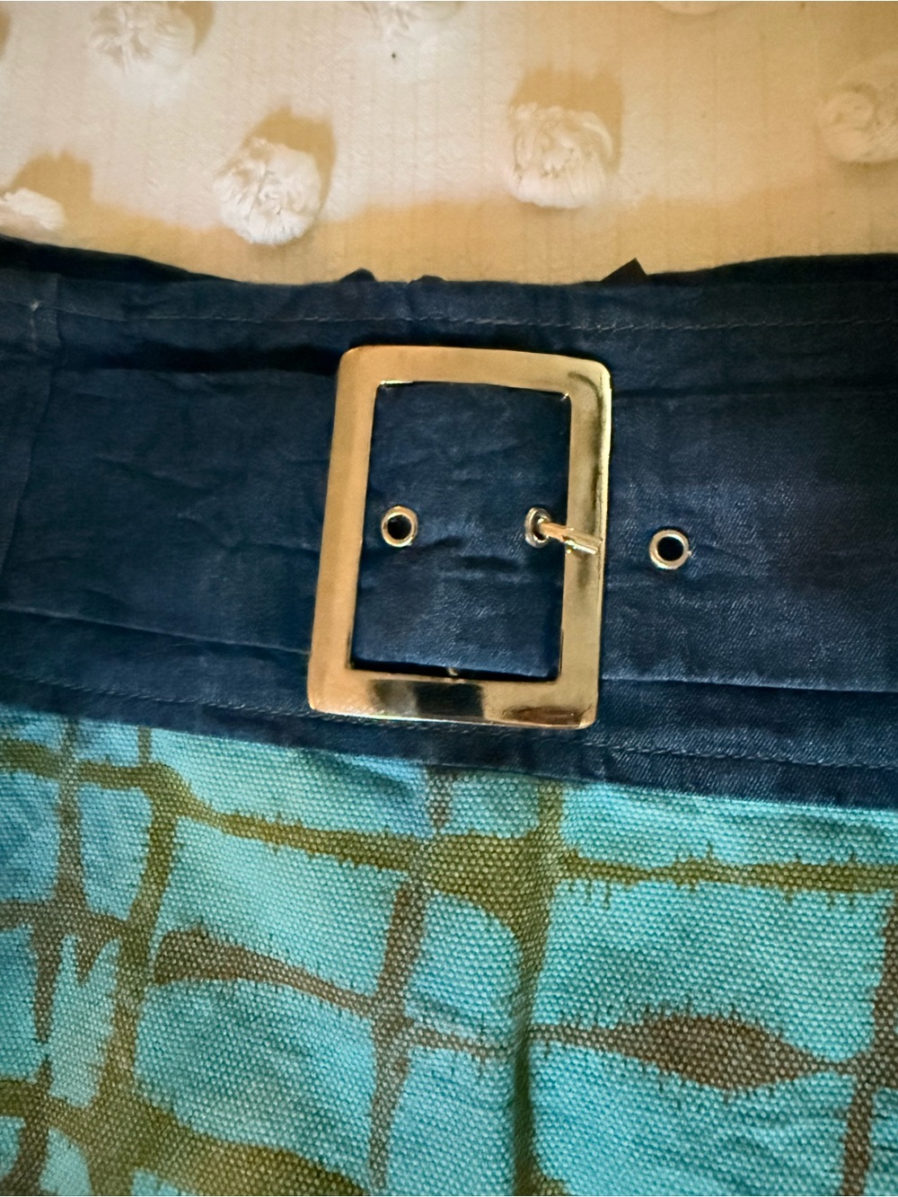 Size 4 /38 Custo Barcelona Blue, Teal and Olive Patchwork A-Line Skirt with Belt - Picture 5 of 7